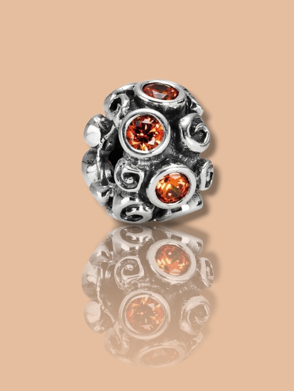 PANDORA Sterling Silver Primrose Path Charm With Orange Cubic Zirconia Retired